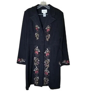 Jessica Floral Embroidered Long Black Button Coat 8